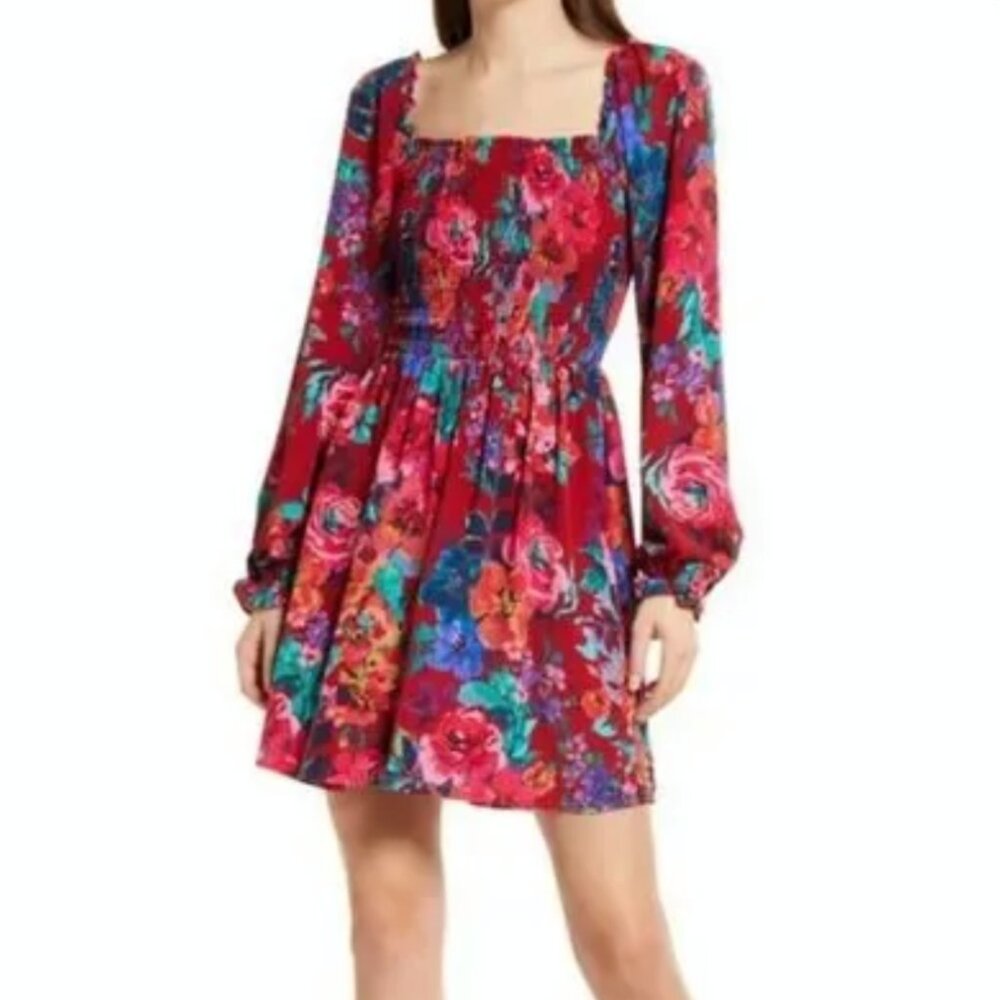 Charles Henry red long-sleeve mini dress